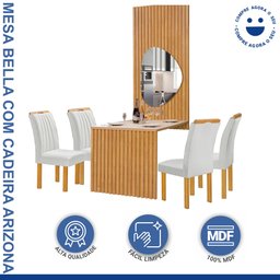 Conjunto Mesa Bella Ripada 120cm com Painel Espelhado Tampo Bella com Vidro 4 Cadeiras Arizona - 2