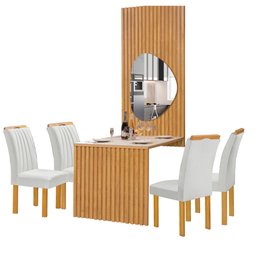 Conjunto Mesa Bella Ripada 120cm com Painel Espelhado Tampo Bella com Vidro 4 Cadeiras Arizona - 15