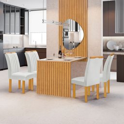 Conjunto Mesa Bella Ripada 120cm com Painel Espelhado Tampo Bella com Vidro 4 Cadeiras Arizona - 1