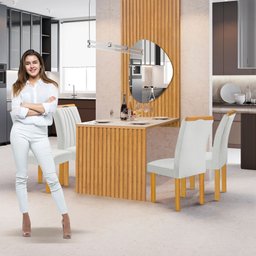 Conjunto Mesa Bella Ripada 120cm com Painel Espelhado Tampo Bella com Vidro 4 Cadeiras Arizona - 11