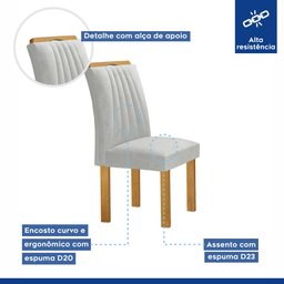 Conjunto Mesa Bella Ripada 120cm com Painel Espelhado Tampo Bella com Vidro 4 Cadeiras Arizona - 7