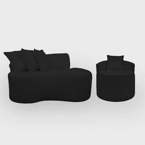 Kit 1 Poltrona com Sofá Curvo 2 Lugares Feijão Forma Orgânica Bouclé