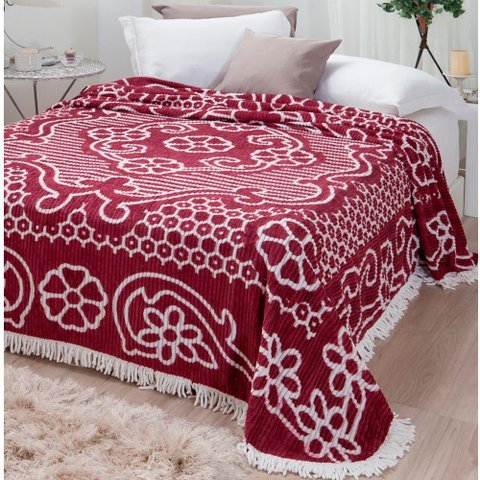 Colcha Casal Chenille Canelada Bruna Vinho/branco Jolitex