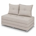 Ver imagem 3 de Puff Cama Dobravel Casal 130cm com Rodizios e Almofadas Cor: Linho Nude