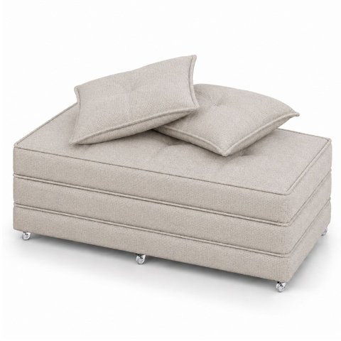 Puff Cama Dobravel Casal 130cm com Rodizios e Almofadas Cor: Linho Nude