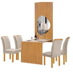 Conjunto Mesa Bella Ripada 120cm com Painel Espelhado Tampo Bella com Vidro 4 Cadeiras Arizona - 15