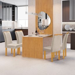 Conjunto Mesa Bella Ripada 120cm com Painel Espelhado Tampo Bella com Vidro 4 Cadeiras Arizona - 1