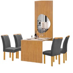 Conjunto Mesa Bella Ripada 120cm com Painel Espelhado Tampo Bella com Vidro 4 Cadeiras Arizona - 15