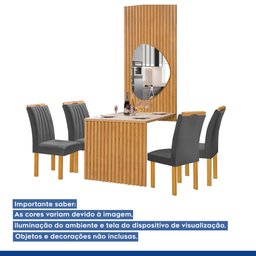 Conjunto Mesa Bella Ripada 120cm com Painel Espelhado Tampo Bella com Vidro 4 Cadeiras Arizona - 16