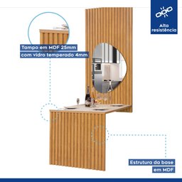 Conjunto Mesa Bella Ripada 120cm com Painel Espelhado Tampo Bella com Vidro 4 Cadeiras Arizona - 3