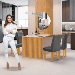 Conjunto Mesa Bella Ripada 120cm com Painel Espelhado Tampo Bella com Vidro 4 Cadeiras Arizona - 11