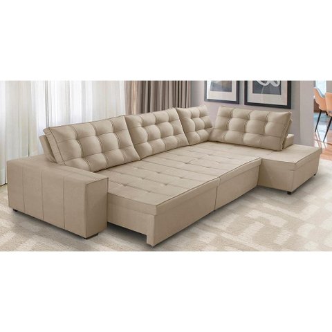 Sofá de Canto Direito Jacke Retrátil e Reclinável com Molas Suede 3,00x2,00 Adonai Estofados