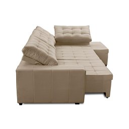 Sofá de Canto Direito Jacke Retrátil e Reclinável com Molas Suede 3,00x2,00 Adonai Estofados - 4