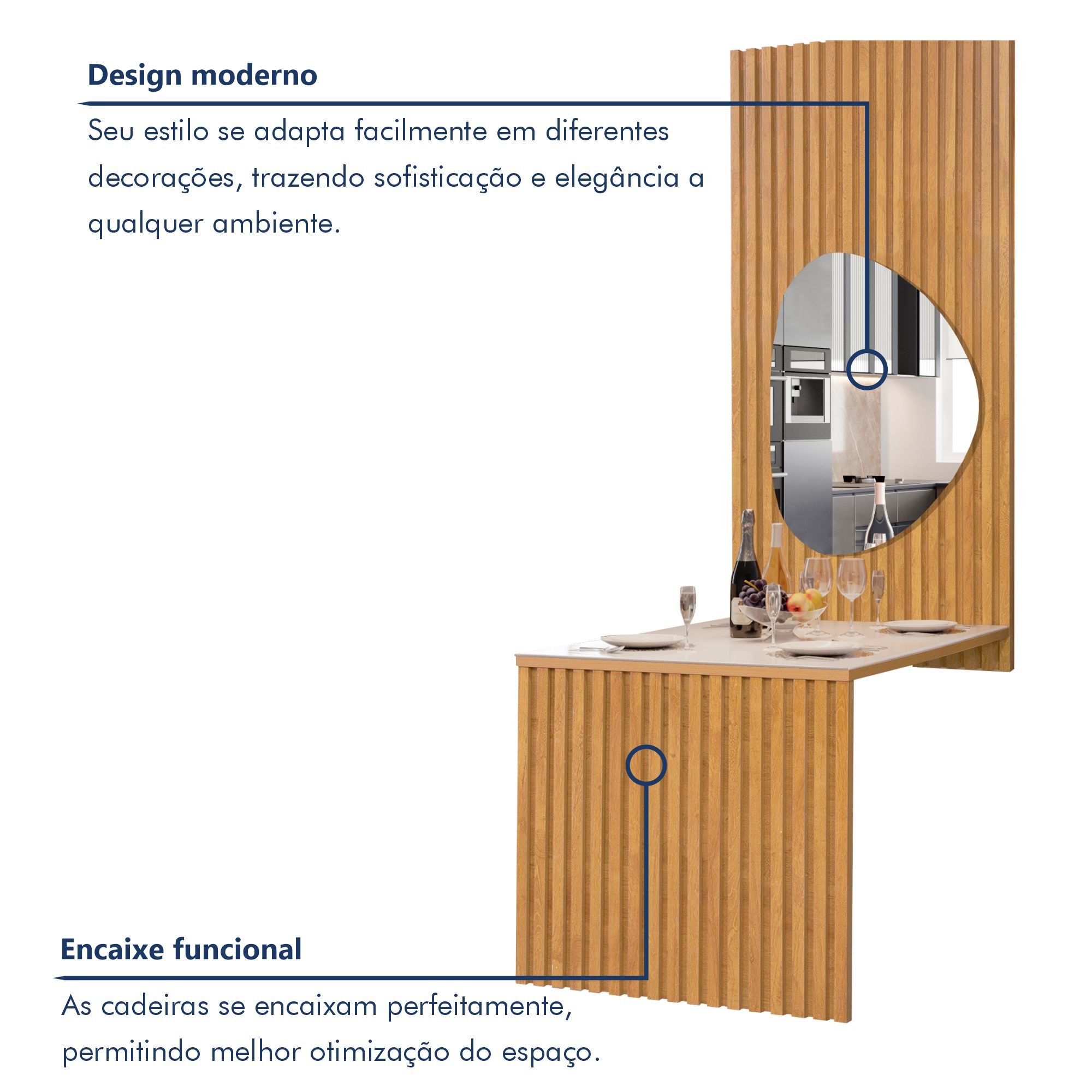 Conjunto Mesa Bella Ripada 120cm com Painel Espelhado Tampo Bella com Vidro 4 Cadeiras Canela - 3