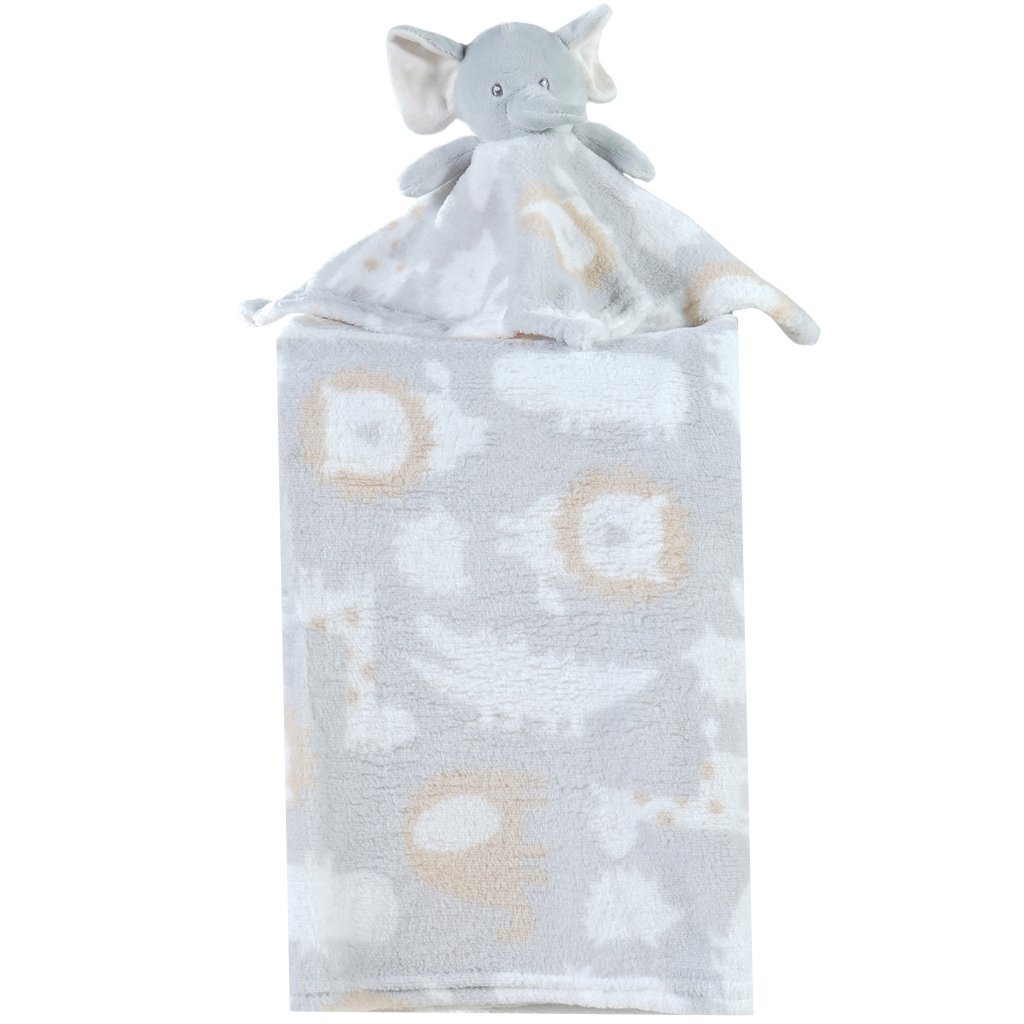 Manta com Naninha Flannel Estampada para Bebê 75x100 Cinza Elefante - 1