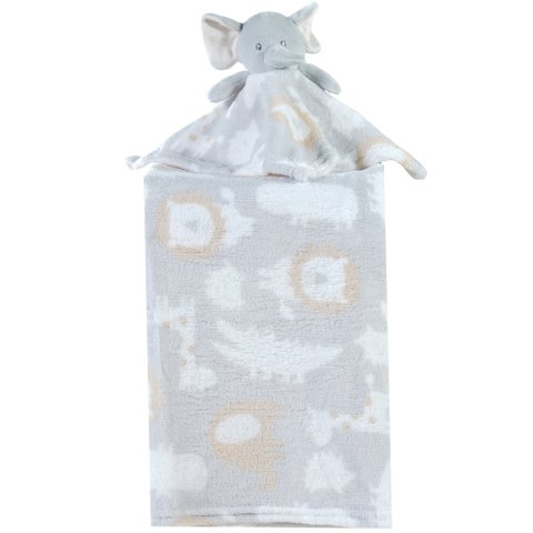 Manta com Naninha Flannel Estampada para Bebê 75x100 Cinza Elefante