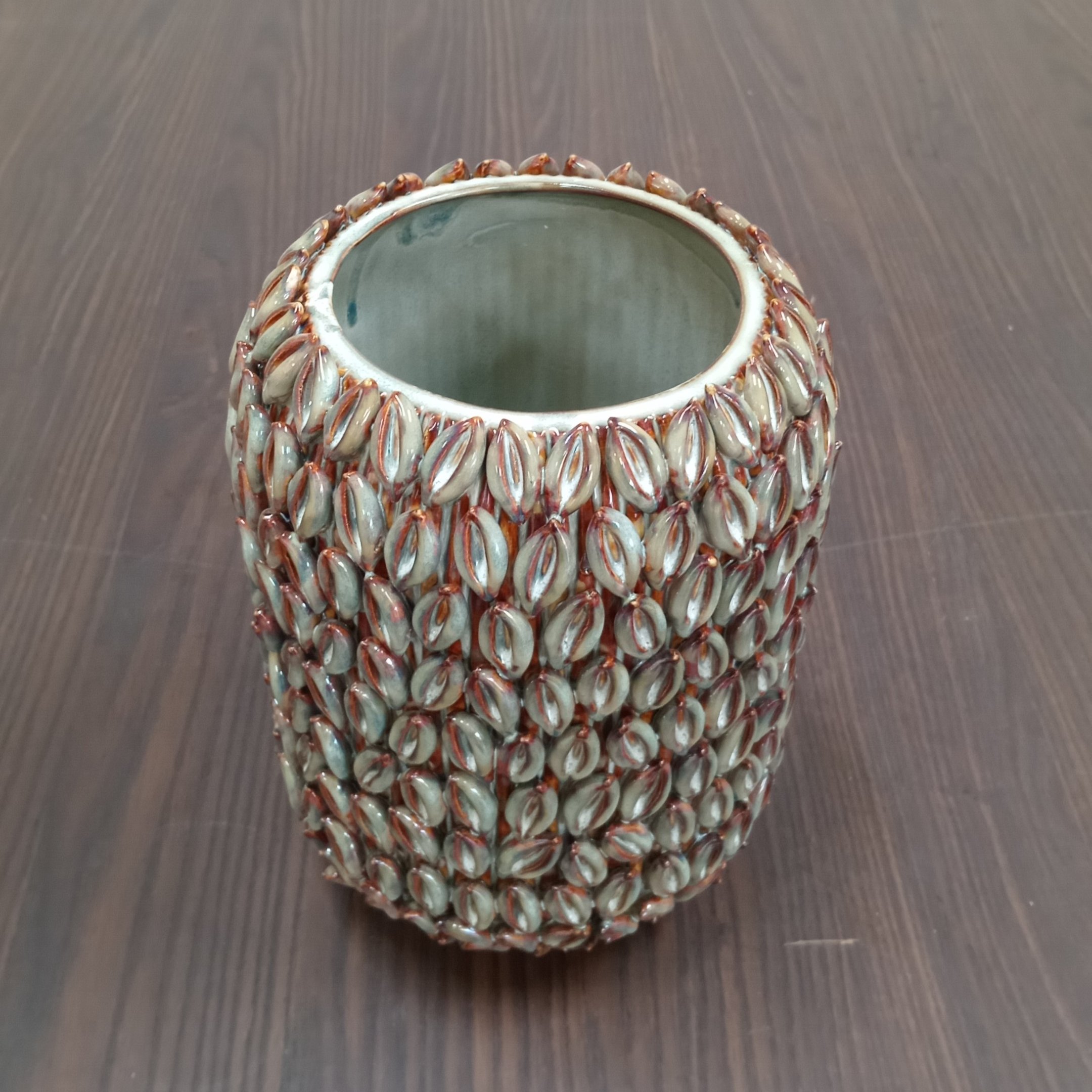 Vaso Decorativo Enfeite Casa Cerâmica 23x18x18cm Bege - 4