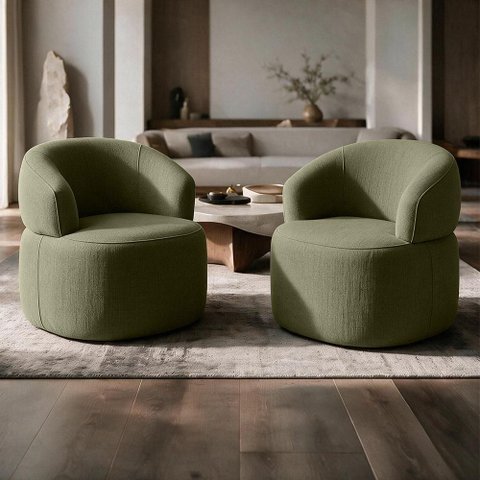 Kit 02 Poltronas Giratória Sala de Estar Living Orgânico Carmen F04 Linho Verde - Lyam Decor