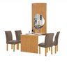 Conjunto Mesa Bella Ripada 120cm com Painel Espelhado Tampo Bella com Vidro 4 Cadeiras Canela - 14
