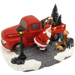 Estátua Natalina Musical Iluminada Papai Noel Camionete 20cm
