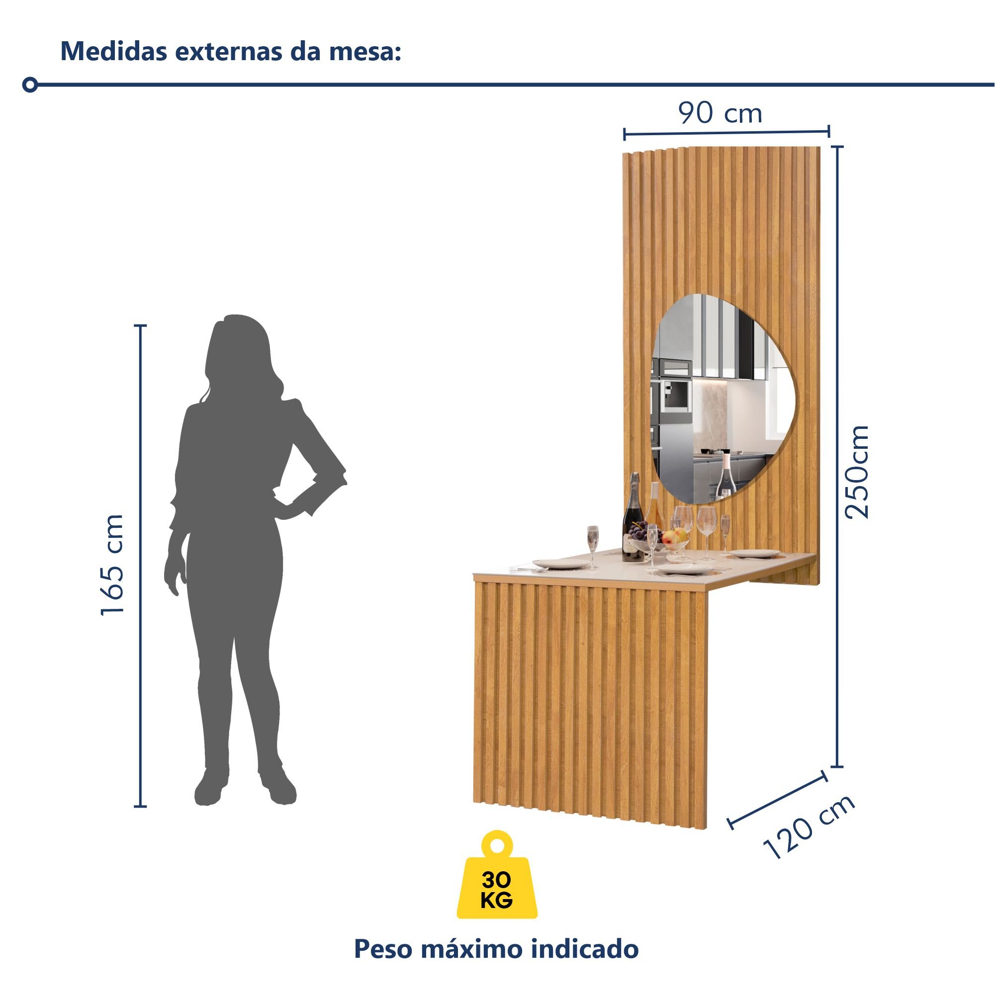 Conjunto Mesa Bella Ripada 120cm com Painel Espelhado Tampo Bella com Vidro 4 Cadeiras Canela - 9