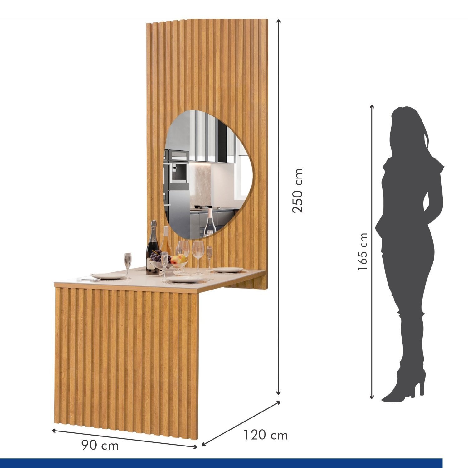 Conjunto Mesa Bella Ripada 120cm com Painel Espelhado Tampo Bella com Vidro 4 Cadeiras Canela - 6