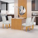 Ver imagem 1 de Conjunto Mesa Bella Ripada 120cm com Painel Espelhado Tampo Bella com Vidro 4 Cadeiras Canela