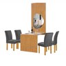 Conjunto Mesa Bella Ripada 120cm com Painel Espelhado Tampo Bella com Vidro 4 Cadeiras Canela - 14