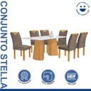 Ver imagem 3 de Conjunto Sala de Jantar Mesa 6 Cadeiras Vidro Ripado Stella Cinamomo/Off White/Veludo Bege Escuro