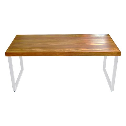 Mesa Industrial Bernardo Madeira Maciça c/ Ferragem Branca 2,20m