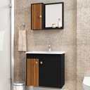 Ver imagem 1 de Armário de Banheiro 3 Portas com Cuba Munique Preto Fosco/Ripado - Móveis Bechara