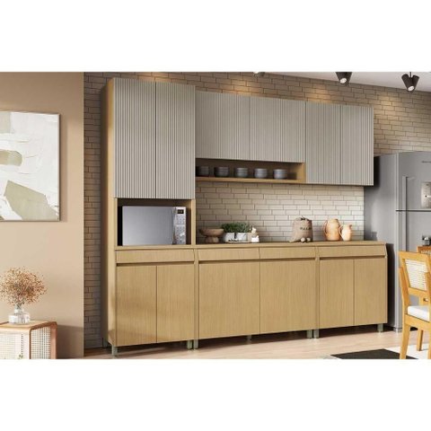 Cozinha Completa Simone Mendes 5 Peças (2aéreos+2balcões+1paneleiro) C5p114 Carvalho-cinza -