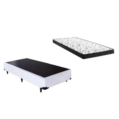 Cama Box Solteirão Branco + Colchão Espuma D33 110x188x15
