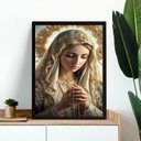 Ver imagem 1 de Quadro Nossa Senhora Rezando Terço 45x34cm - com Vidro:moldura Preta