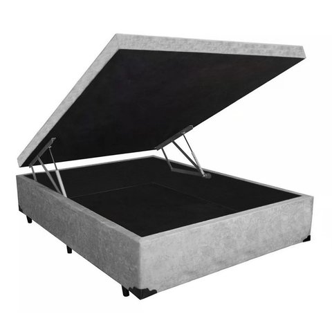 Cama Box Baú Casal Cinza King Suede 138x188x41