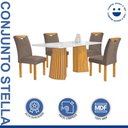 Ver imagem 2 de Conjunto Sala de Jantar Mesa Ripada 4 Cadeiras Tampo de Vidro Stella Cinamomo/Off White/Bege