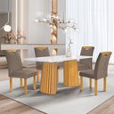 Ver imagem 1 de Conjunto Sala de Jantar Mesa Ripada 4 Cadeiras Tampo de Vidro Stella Cinamomo/Off White/Bege
