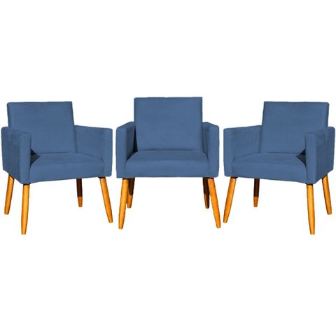 Kit 3 Poltronas Decorativa para Sala Recepção Consultório Escritório Nina Tecido Suede