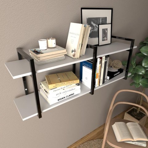 Prateleira Industrial Moveis Escritorio Quarto Estante Infantil Livros Branco Ferro e Madeira