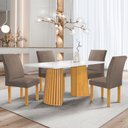 Ver imagem 1 de Conjunto Sala de Jantar Mesa 4 Cadeiras Vidro Ripado Stella Cinamomo/Off White/Veludo Bege Escuro