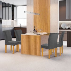 Conjunto Mesa Bella Ripada 120cm com 4 Cadeiras Canela Tampo Bella com Vidro