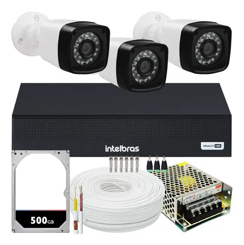 Kit 3 Cameras Hd 720p Ir 20 Mts Hc 1120b Intelbras, Dvr 4 Canais 500gb Intelbras, Cabo, Fonte e Cone - 7