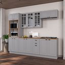 Ver imagem 1 de Cozinha Modulada 5 Peças Torre Quente 2 Balcões com Tampo 2 Aéreos 100% MDF com Vidro e Rodapé Bari Cinza/Titanio Fosco