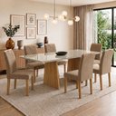 Ver imagem 1 de Conjunto Sala de Jantar 6 Lugares Retangular Tampo Vidro MDF 160x80cm Mesa Lyra e Cadeiras Carol