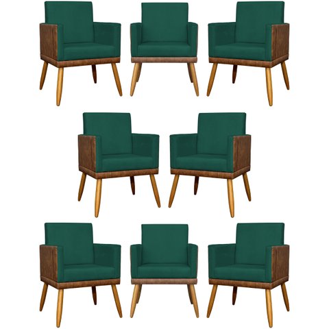 Kit 8 Poltronas Decorativas Modernas para Recepção Lis Corino Suede Cores Pé 30 Cm