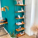 Ver imagem 2 de Estante Torre Industrial de Ferro Slim 6 Prateleiras Carvalho e Preto