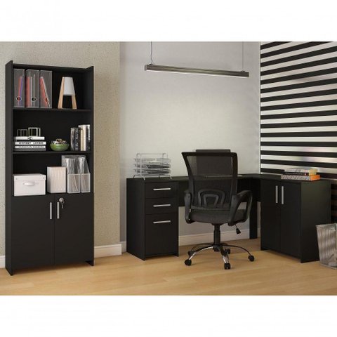 Conjunto Para Escritório 2 Peças Com Mesa E Armário Preto