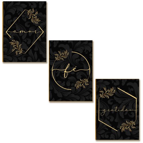 Kit 03 Placas Decor Mdf Amor Fé Gratidão Tamanho 28,7x22 Ar7