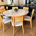 Ver mais imagens de Mesa de Jantar Acássia Tampo em MDF com Vidro e Base em Madeira Branco/Off-White