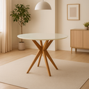 Ver imagem 1 de Mesa de Jantar Acássia Tampo em MDF com Vidro e Base em Madeira Branco/Off-White